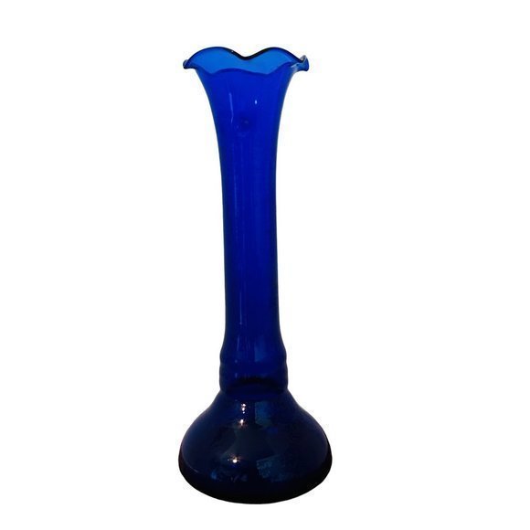 Cobalt Blue Fluted‎ Edge Bud Vase 7.5 in - Picture 1 of 9